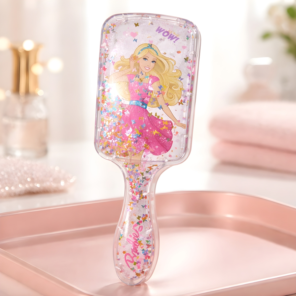 Barbie Clear Glitter Paddle Brush with Butterfly Moveable Glitter